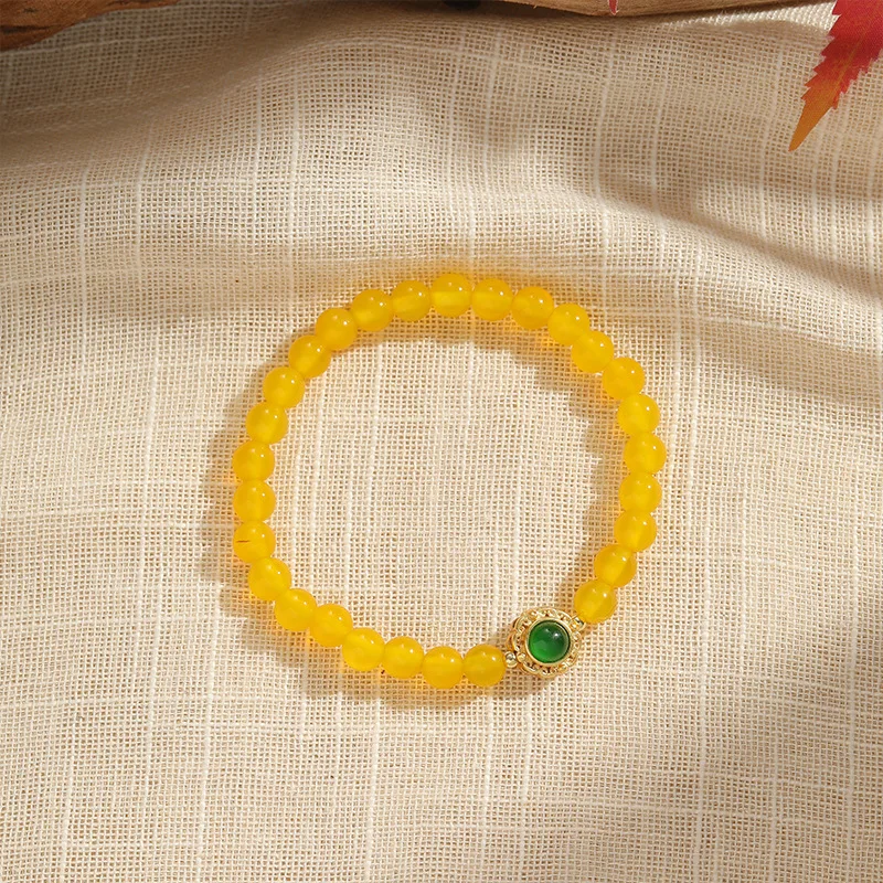 Chinese Style Precious Stone Yellow Chalcedony Bracelets Beads Bracelets Green Zircon Jewelry Stone Agate Beads Bracelets