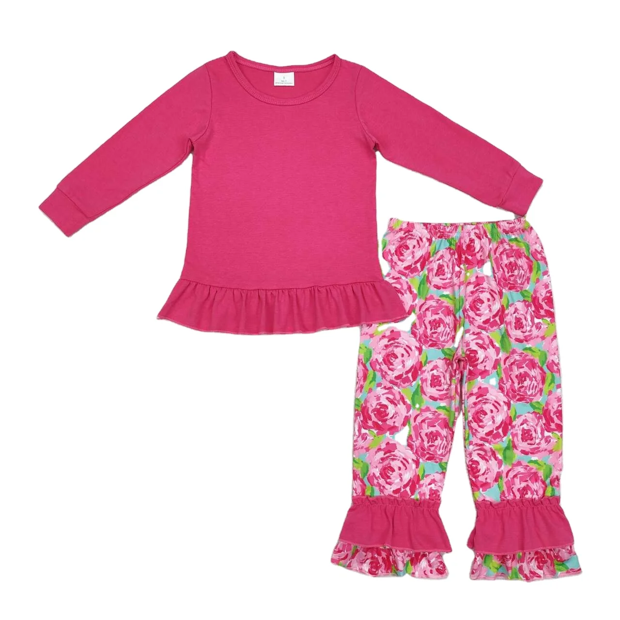 2024 Latest Girls Long-Sleeved Trousers Suit Cute New Flower Rose Red Winter Suit Solid Color Flower Suit