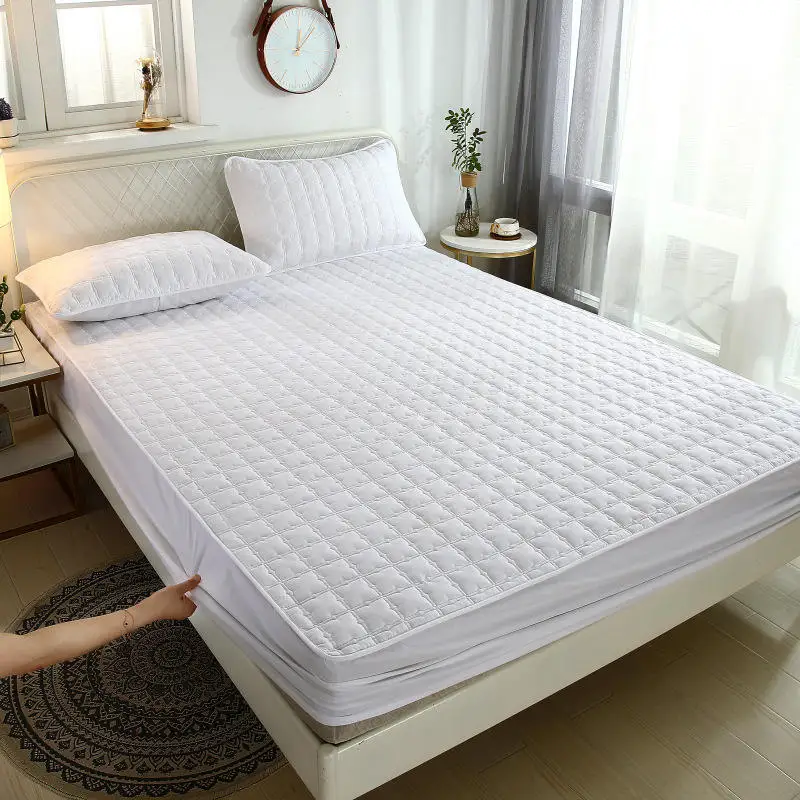 Embossed Bamboo Microfiber Velvet Thick Soft  Mattress Cover Solid Color Quilted Mattress Protector