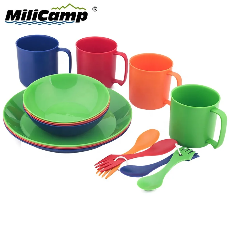 Colorful plastic cutlery set 16/4pcs plastic dinner set outdoor plastic tableware