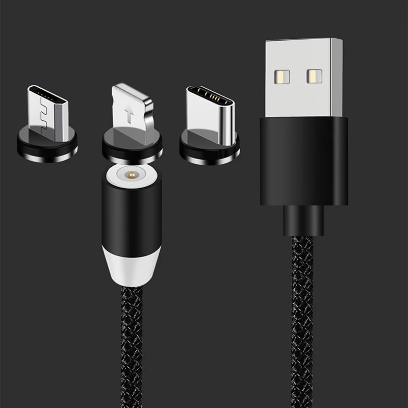 1M Cell Phone 3 In 1 Magnetic Braided Charging Micro Magnetic Usb Cable fast charging 3 in1 Fast Charger Cable Line
