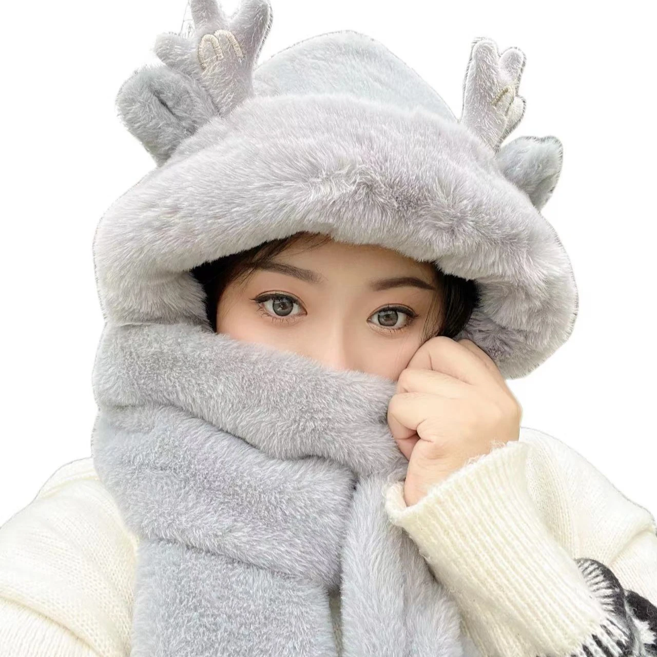 Dragon horn hat winter cute neck ornament winter warm plush autumn winter ladies hat