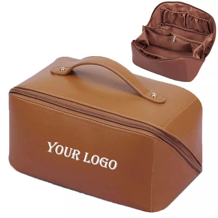 Custom logo cosmetic bag pouch makeup travel organizer leather toiletry bag