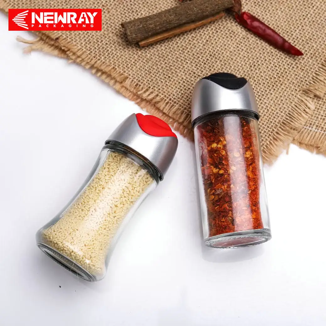 2023 New Creativl Empty Round Press and Pop100 ml Kitchen Spice Storage Container Seasoning Pepper Glass Jar for Home Use