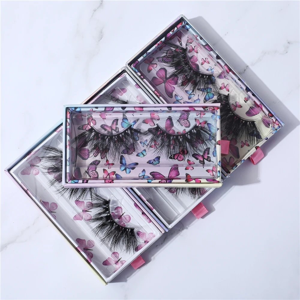 Оптовая продажа, прямоугольная черно-белая коробка для ресниц с индивидуальным логотипом, коробка для ресниц с бабочкой