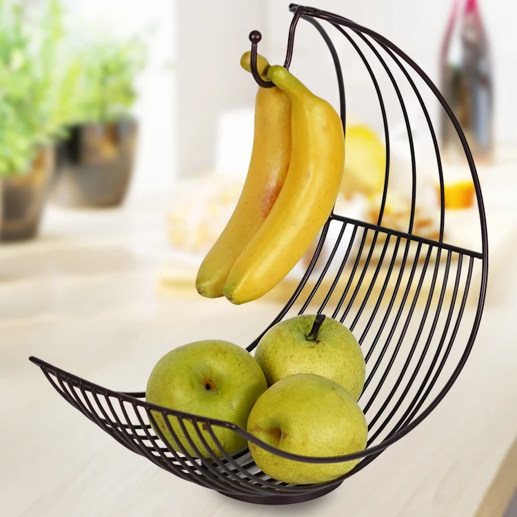 Brown Color Metal Wire Mesh Fruit Basket with Banana Hook