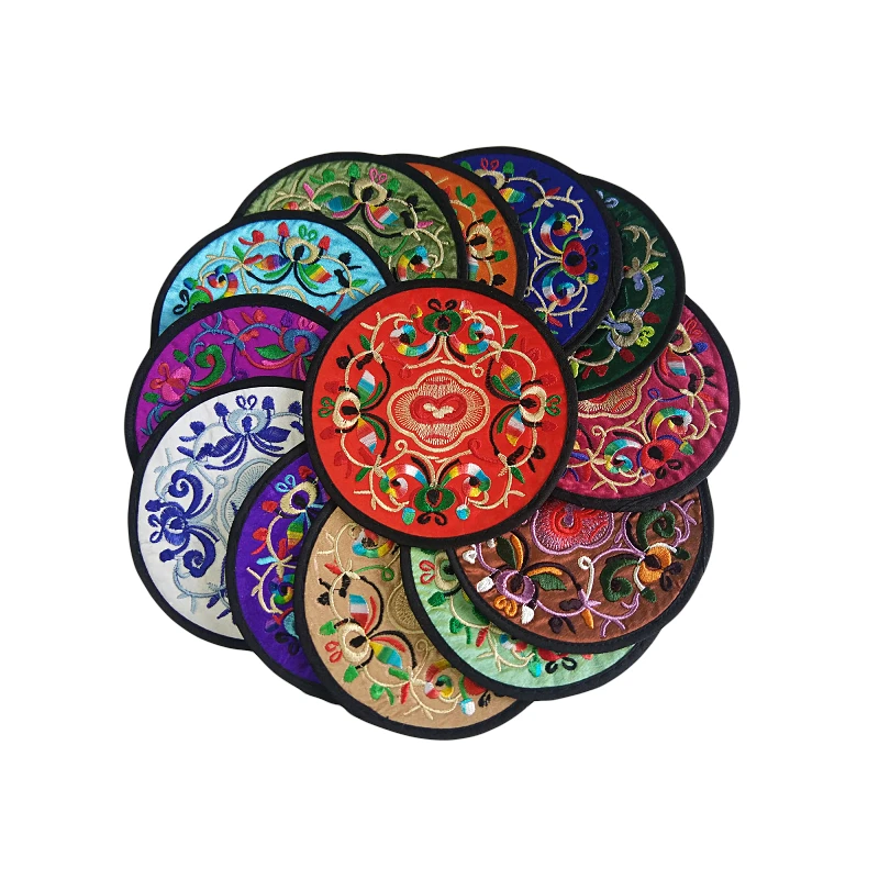 Exquisite Chinese style embroidery cloth coaster Beijing folk embroidery craft