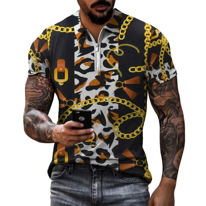 Men Casual Shirt Retro Style Pattern Polo Shirt Design Short Sleeve Plus Size Fashion Polo Shirt For Men
