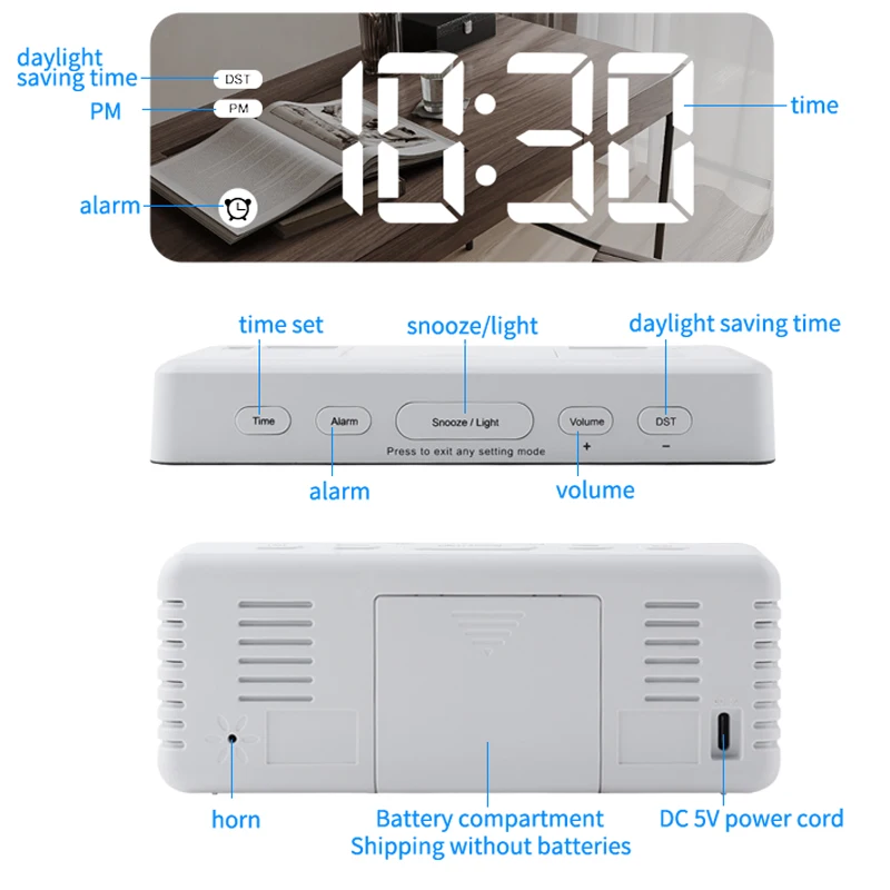 Wall Mounted Led Only Digital Table Bed Alarm Bedside Clocks Bedroom Minimal Modern Small Mini Clock