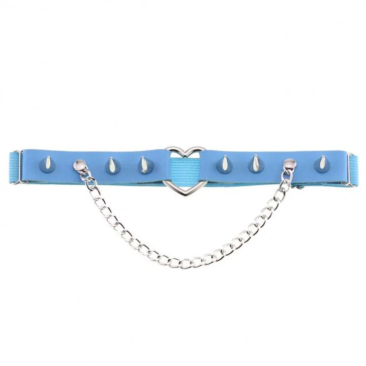 Sexy Harajuku Gothic Studded Heart Garters Punk Rivet Personalized Chain Leg Ring PU Leather Garter Belt