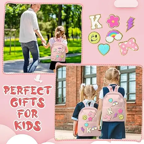 Preschool backpack for girls for children 2-5 years old, kindergarten primary school bag with cute patch, 13 inches tall