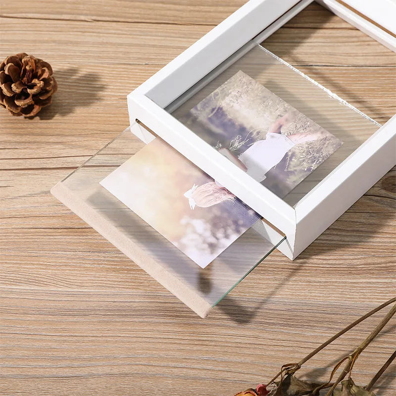Wooden DIY Handmade Double-sided Transparent Glass Square Display Frame Specimen Frame Pull-out Photo Frame