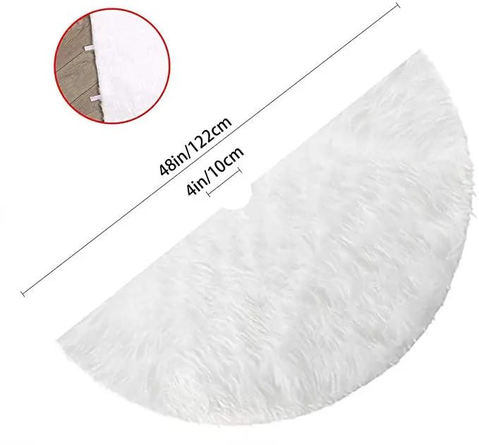 Plush Christmas tree skirt 48 inch large white artificial fur Christmas tree skirt