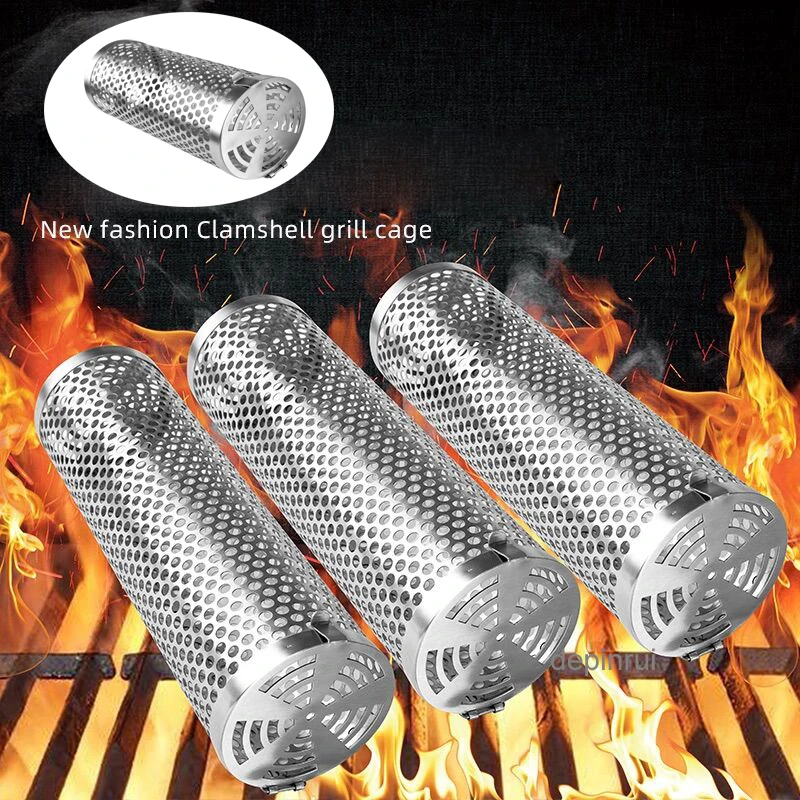 Updated Rolling Grilling Baskets for Outdoor Camping,Outdoor Round BBQ Stainless Steel Grill Basket Grill Camping Picnic