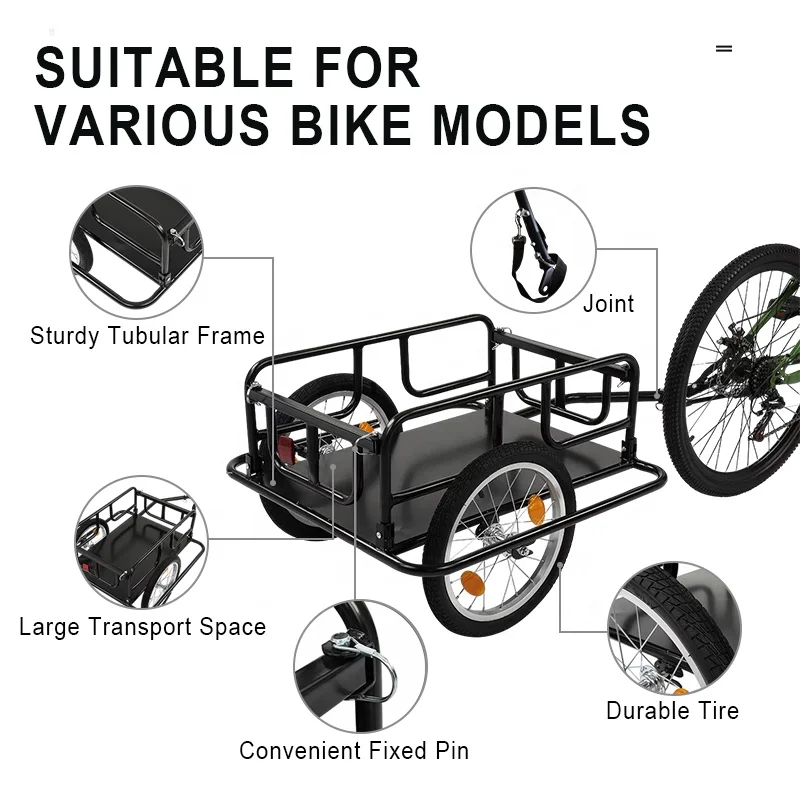 50Kg Load Capacity Folding Metal Utility Folding Transportation Collapsible Bike Mini Camper Trailer Bicycle Trailers For Adults