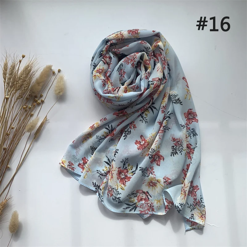 Hot Selling Muslim Women Tudung Breathable Soft Floral Wraps Head Scarf Luxury Printed Chiffon Hijabs