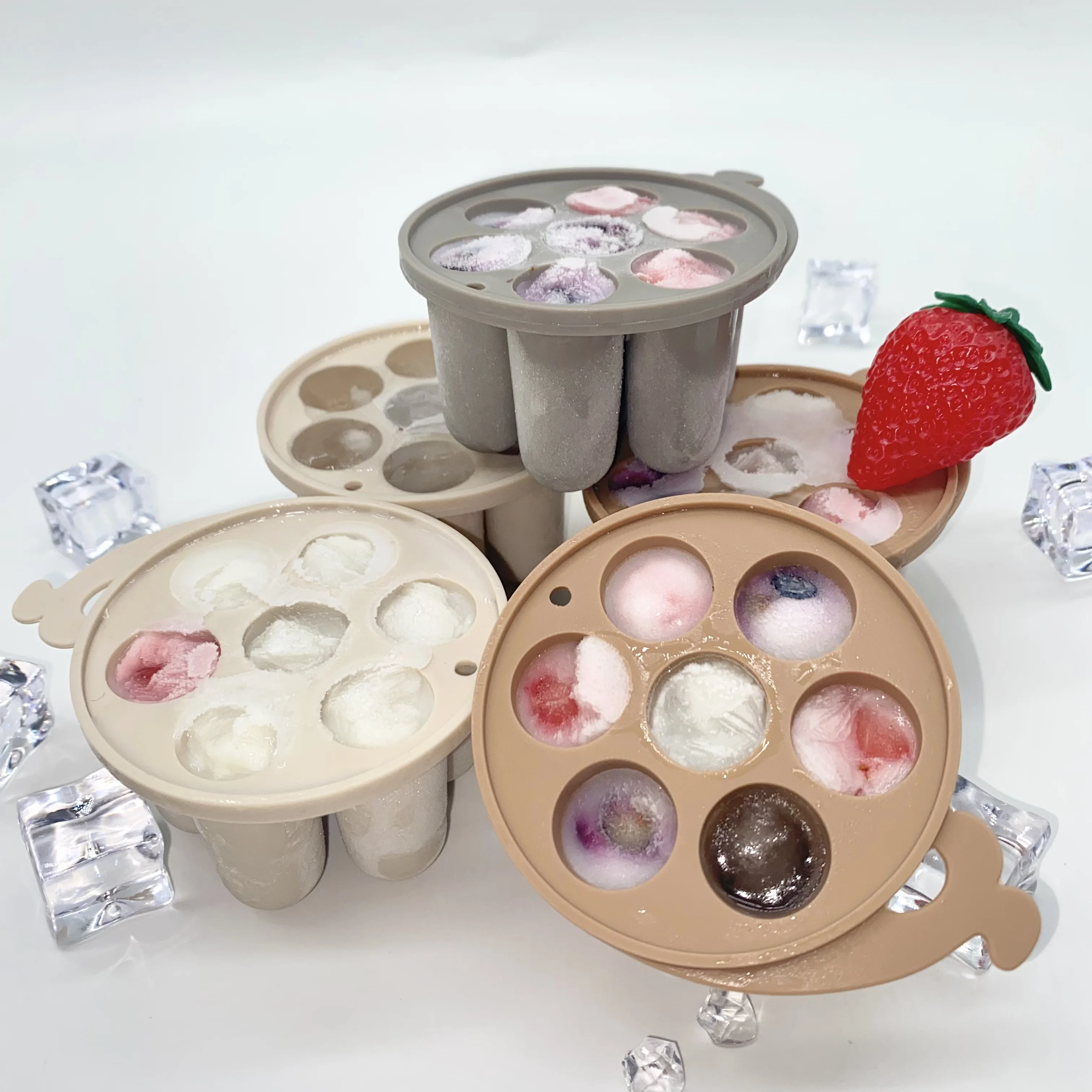 2024 New Design Silicone Baby Fruit Food Feeder With Freezer Pods Feeder Fruit Pacifier With Silicone Freezing Tray with Lid Set