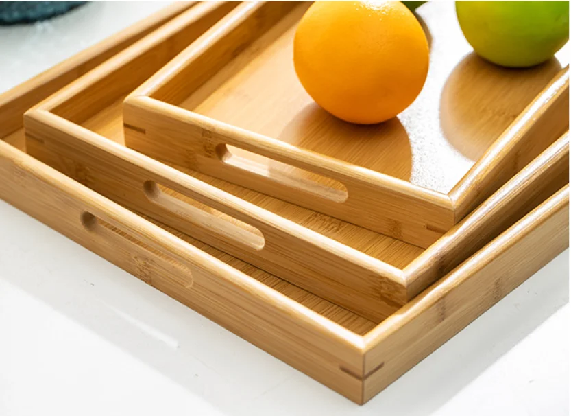 Wholesale Bamboo Tray Simple Household Hotel Restaurant Serving Tray with Handles Rectangular Japanese Bamboo Tea Tray
