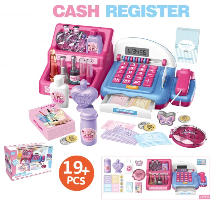 DIY Pretend multi-function intelligent shopping supermarket fruit scan cash register toy set with microphone