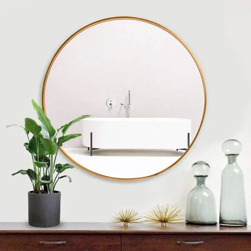 Round decorative mirror with metal frame black white and golden frame