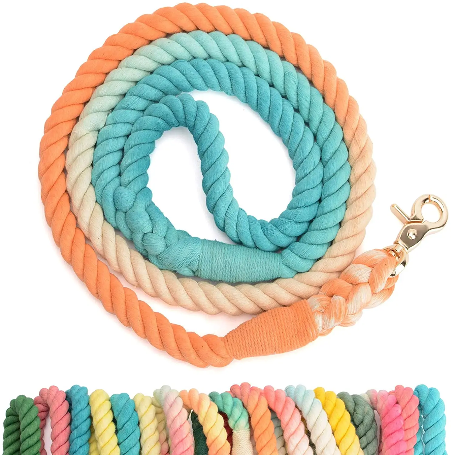 
Pety Wo Dog Cotton Rope Leash Soft Handle Heavy Duty Training Lead Multicolor Traction Braided Rope for Medium Large Dogs 