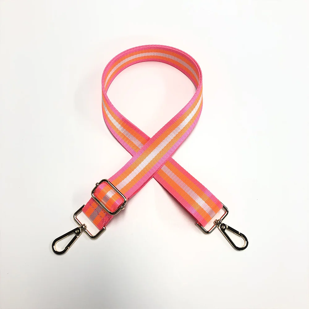Zj-S1213 1.2 Inch In Stock Stripe Webbing Hot Pink Orange Red Crossbody Shoulder Strap For Tote Bag