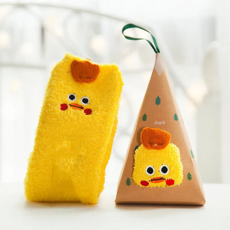 Cute Animal Design Deer Christmas Socks Women 3D Fluffy Coral Velvet Thick Warm Winter Socks with Box R0744