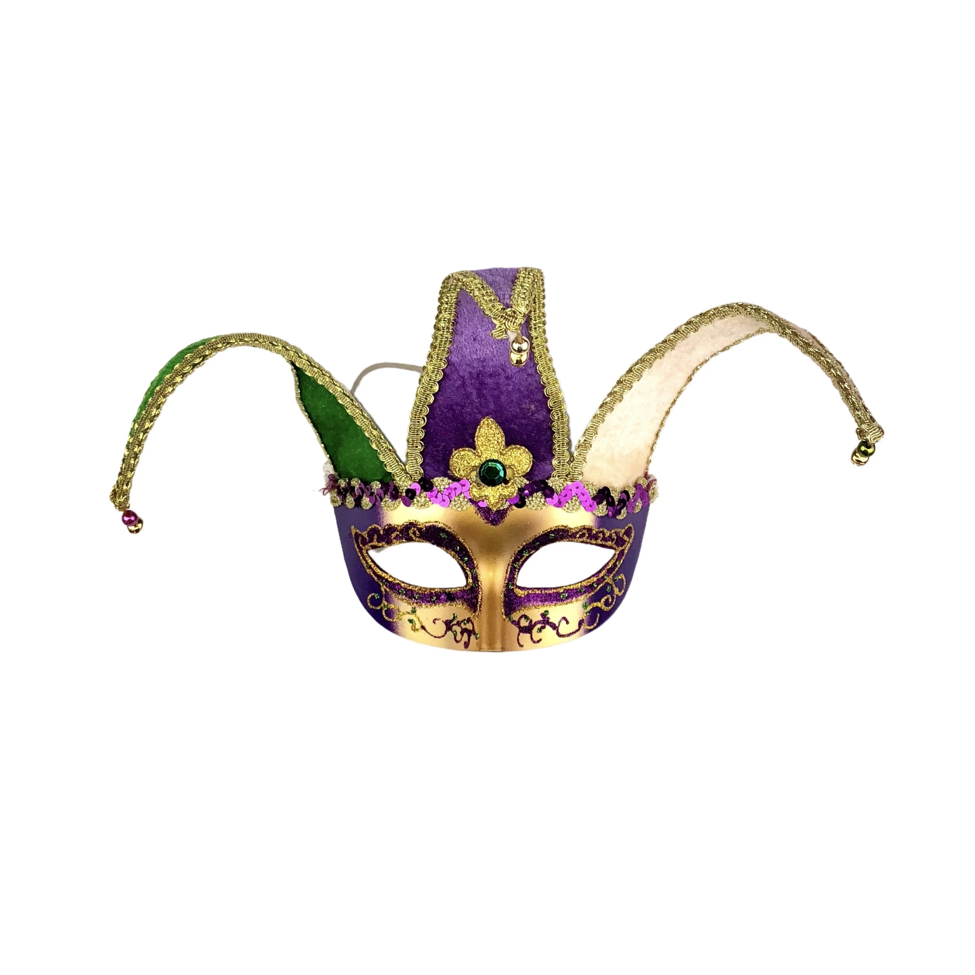 Mardi Gras  Clown Joker Fabric Mask Gold Green Purple with Small Bells Parades Carnival Masquerade Party Bells Clown Joker Masks