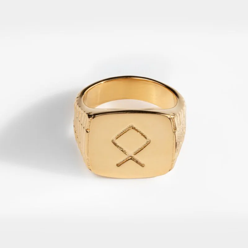 Custom engraved logo designs mens rings fashion 18k gold plated stainless steel signet band ring for man jewelry