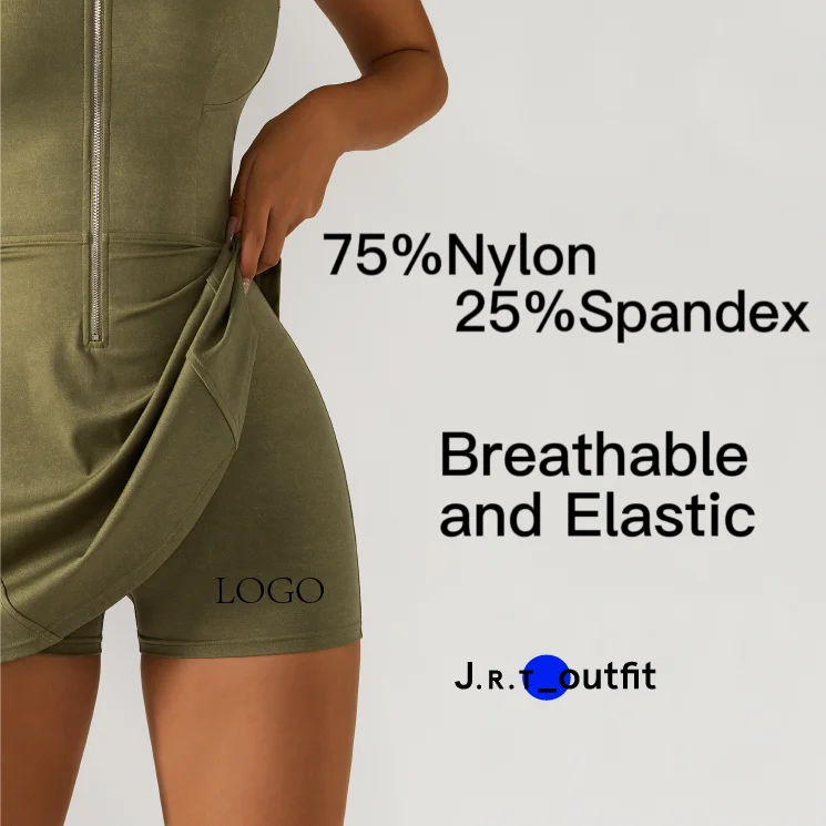 JRT Women Zipper Sports Yoga Golf Running Exercise Tennis Dress With Built in Shorts