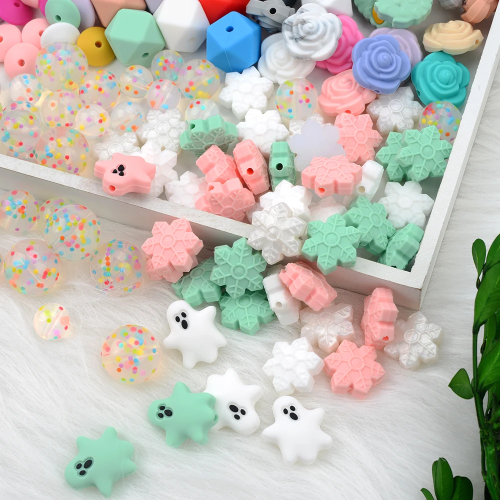 Снежинки в форме бисфенола, без пищевого класса, мягкие силиконовые бусины для прорезывания зубов