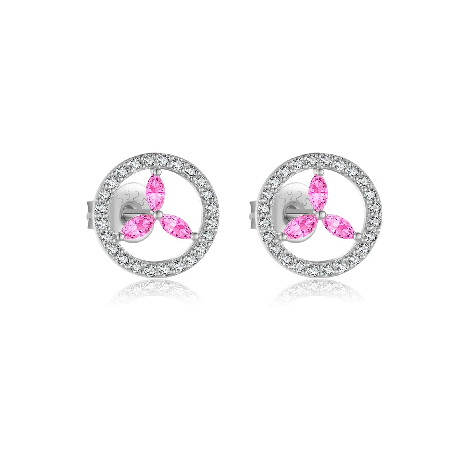 FUAMAY 2025 Fashion Zircon Three Flower Circle Studs 18K Gold Plated 925 Sterling Silver Classic Trio Zircon Stud Earrings