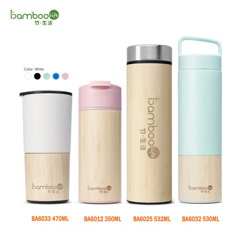  BA6032 530 мл Новый дизайн BPA бесплатно бамбуковая бутылка для воды с широким горлышком Пользовательский логотип термос многоразовая