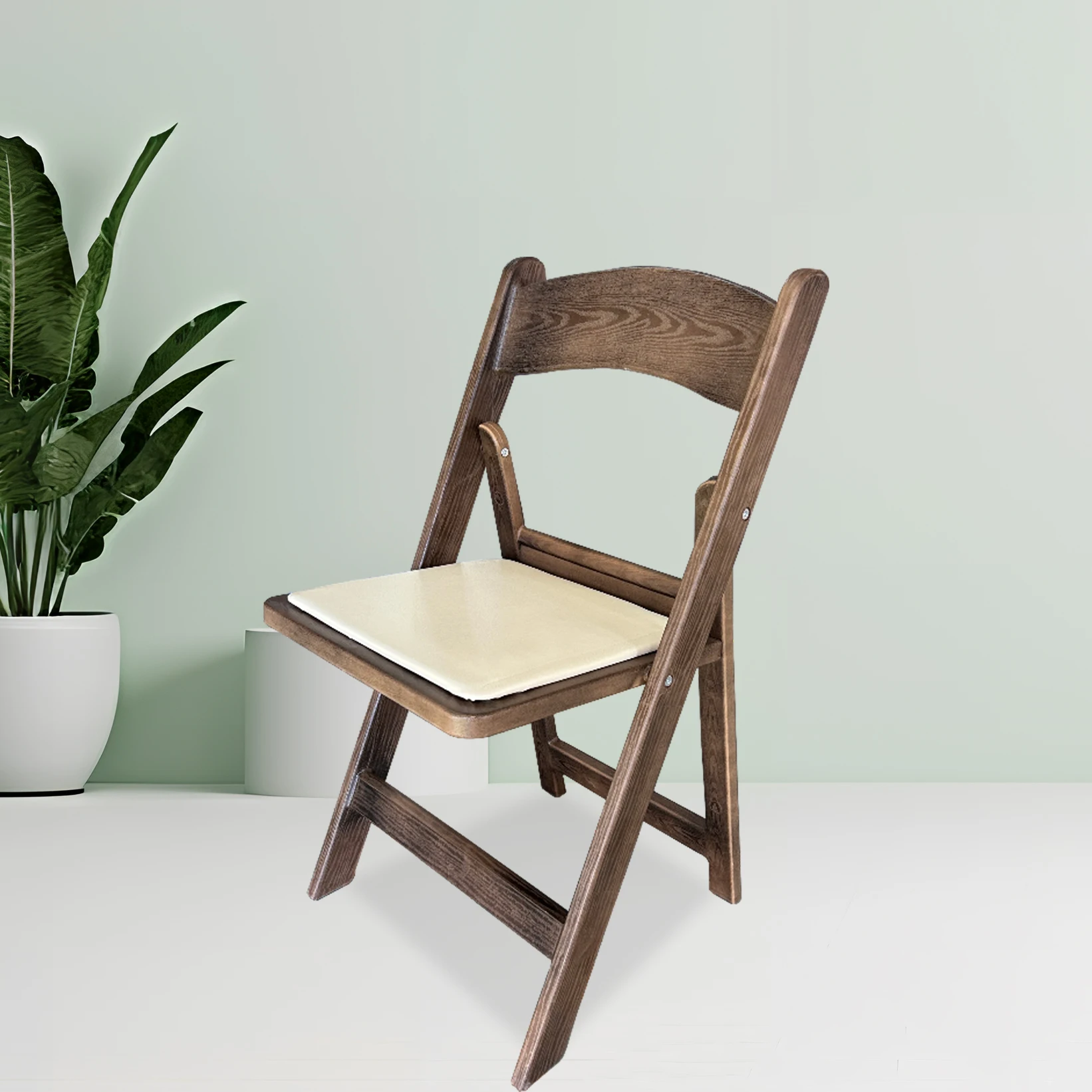 Wholesale garden walnut wood grain beach wedding event party wimbledon white wooden resin folding chair for decoration