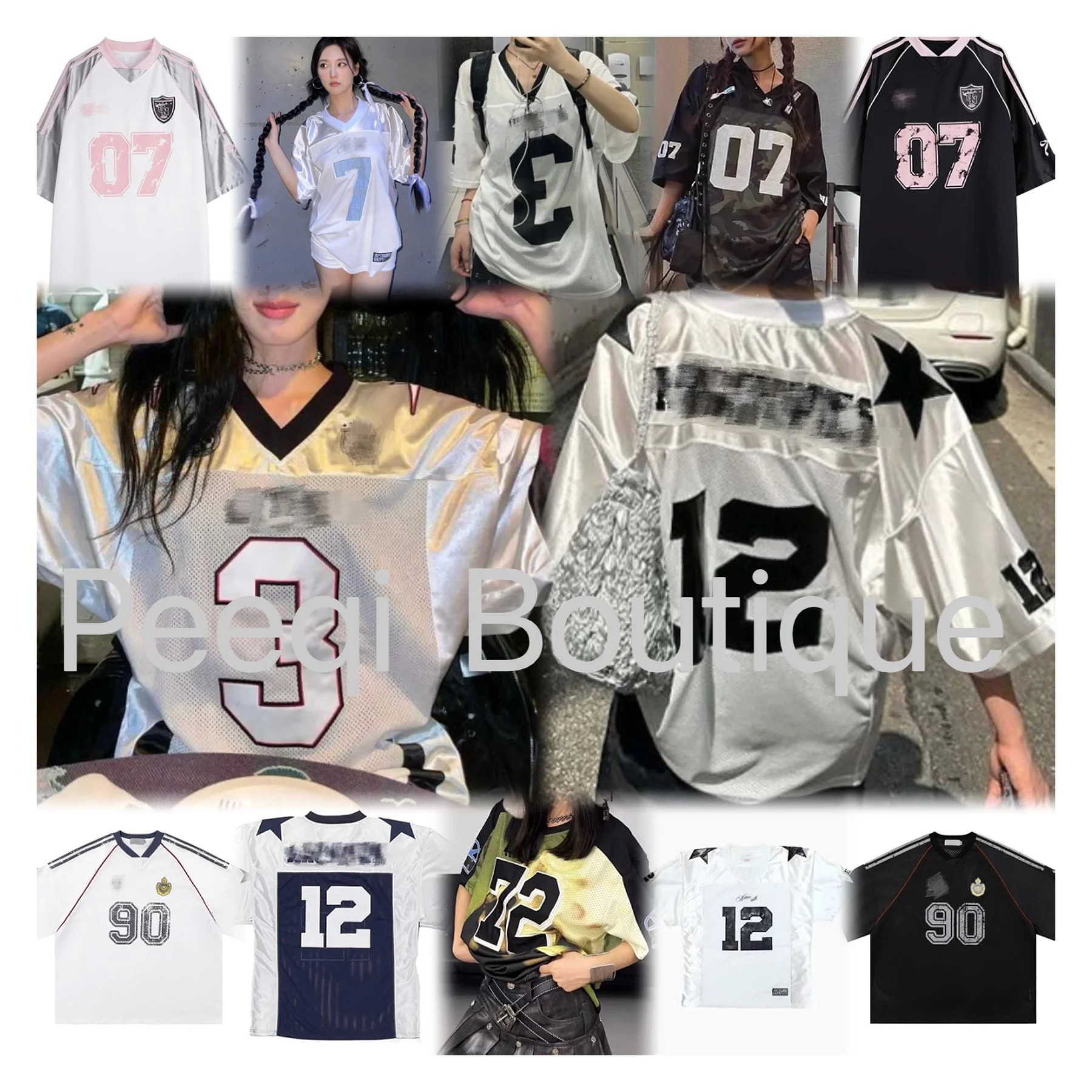 Peeqi Y2K Designer fashion graphic print t shirts tops casual streetwear jersey oversized tshirt women