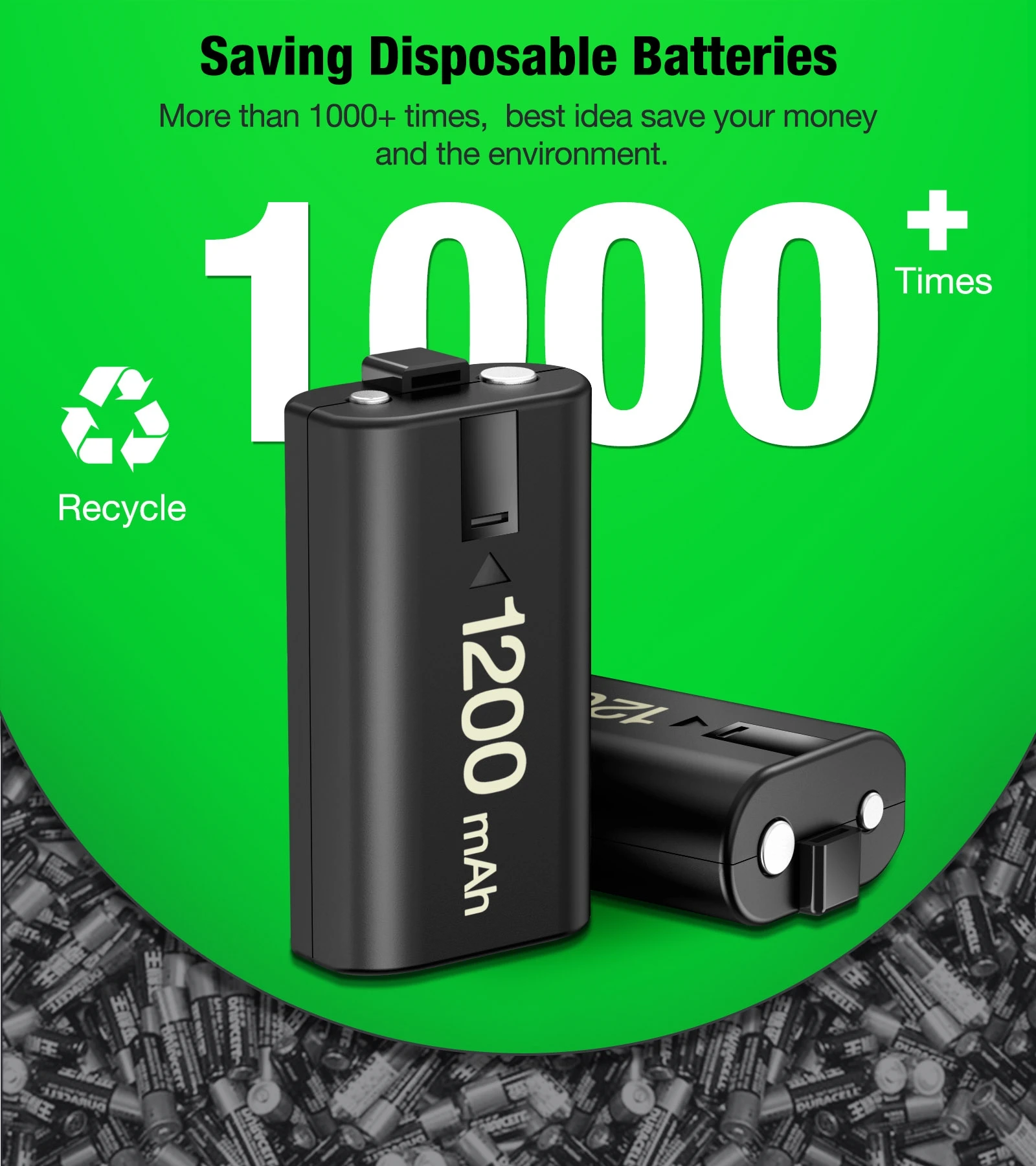 BEBONCOOL 4X1200 mAh for Xbox Series Wireless Gamepads Rechargeable Battery Pack for Xbox One/Xbox One X/Xbox One S Controller