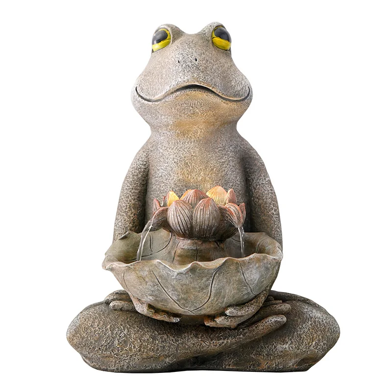 Polyresin Creative Design Frog Hug Lotus Water Fountain Garden Decoration for Indoor Outdoor Home Decoration