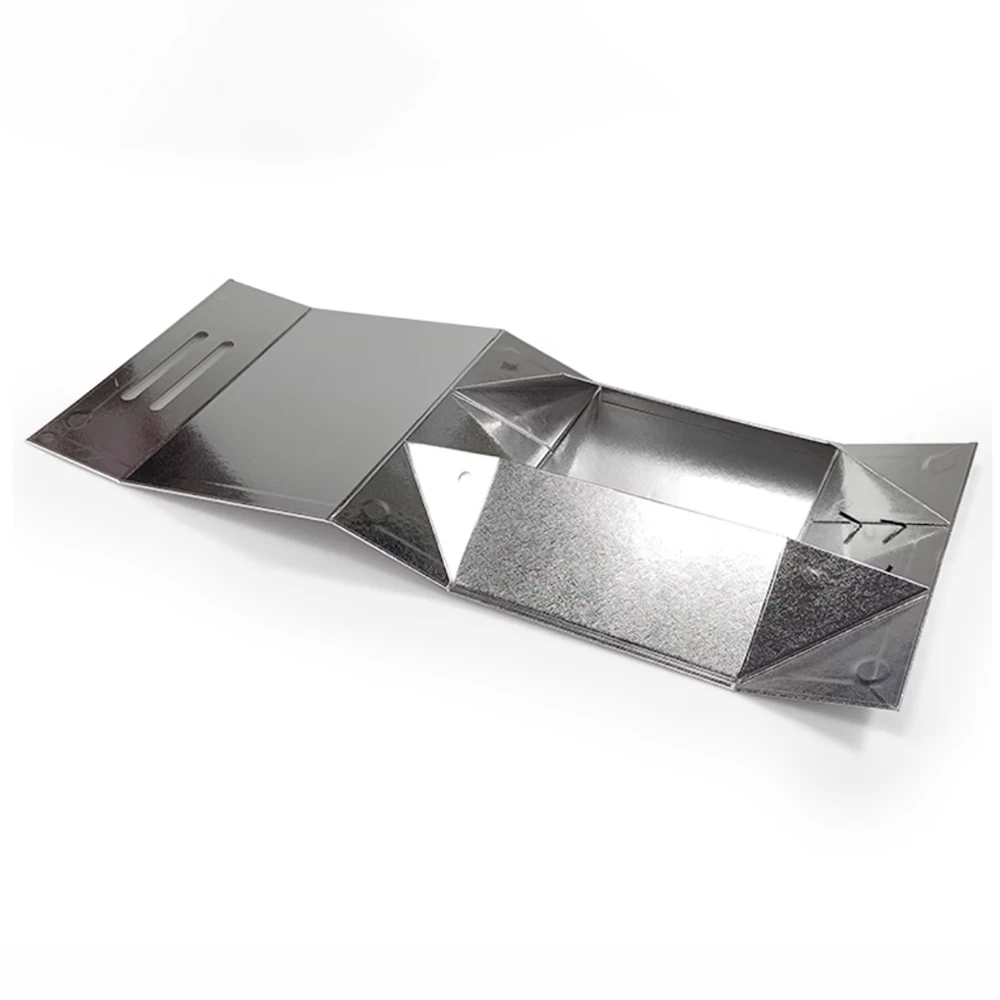 Wholesale Luxury Customized Wedding Dress Packaging Paper Box Silver Large Rigid Cardboard Gift Packaging Box with Handle Accept