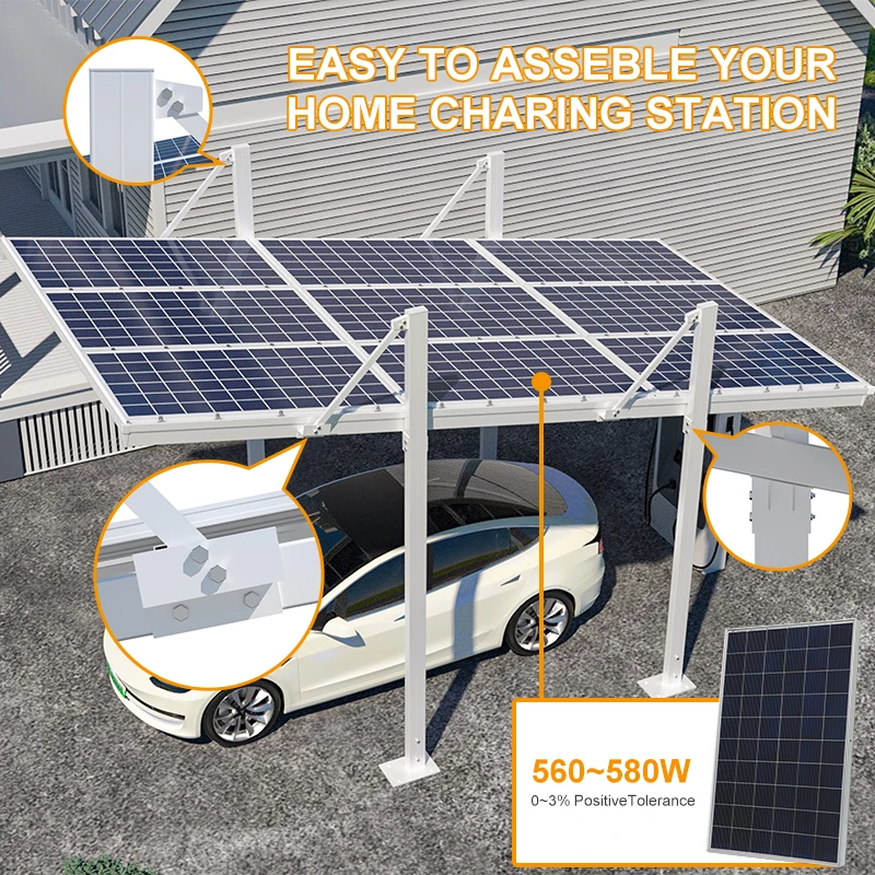 Competitive price Solar Panel Carport roof Solar Mounting System Residential solar carport Solar powered parking vehicle storage