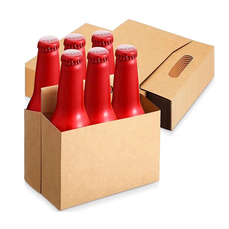 Wholesale Kraft foldable box packaging 6 pack beer carrier packaging Cardboard boxes wine box with handle