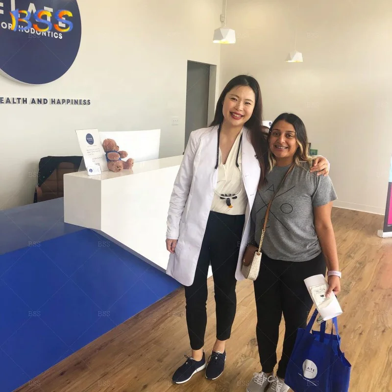 Dental Front Counter Interior Design Ultra Modern Latest Best Quality Artificial Marble Blue Front Counter Dental Office