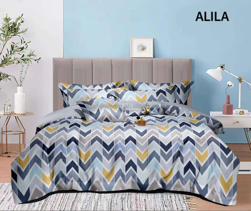 Hot Selling premium soft texture 100% Microfiber Polyester Geometric Flat Sheet with Pillow Cases in 3pcs fabric