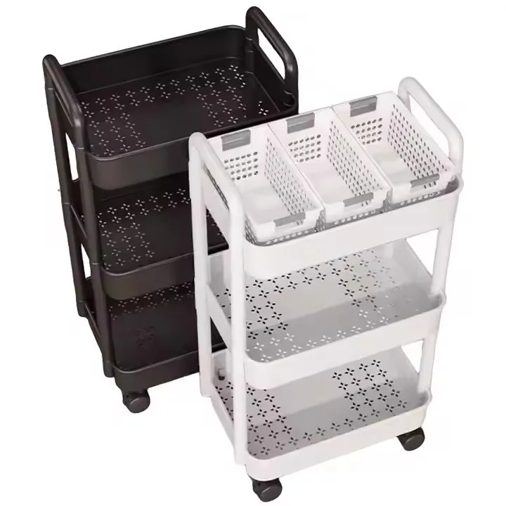 Plastic Kitchen Furniture Custom Logo Size And Color Mobile Food Cart Storage 3 Layer Storage shelf