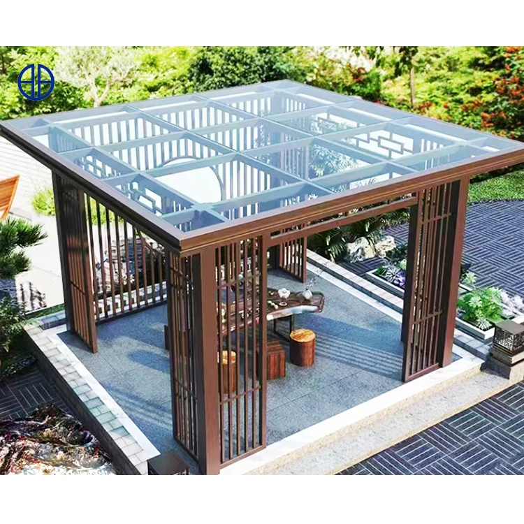 Outside Villa Chinese Glass Roof Gazebo Pergola Aluminium Guangzhou