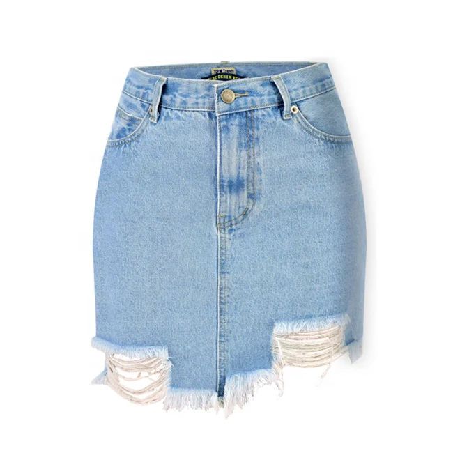 A-Line Jeans Skirt Short Ladies High Waist Casual Ripped Denim Skirt Women