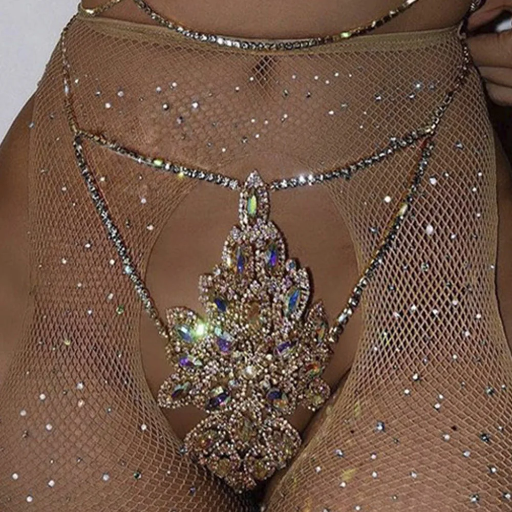 2021 New Summer Platinum Drip Sultress Bra In Large Chain Crystals Bralette Sets Rainbow AB Stone Crystal Body Chain Set