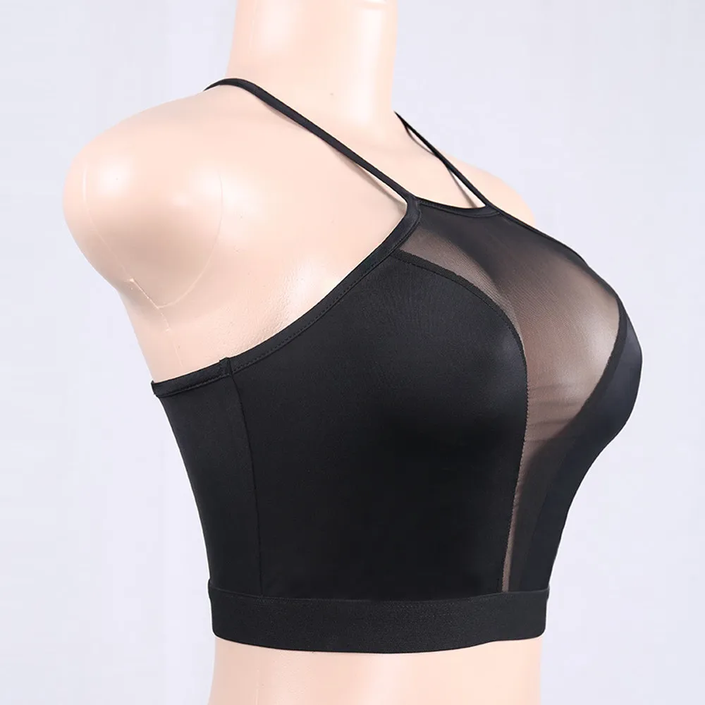 2019 Sports Yoga Bra Summer Women Tank Top Sleeveless Yoga Sport Crop Tops Shirt Mesh Breathable Perspective Sexy Sports Vest