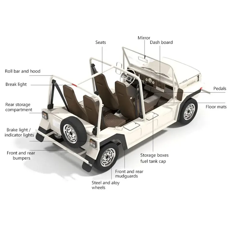 Latest Design Aluminum Off-Road Tire 4 Persons Moking Travel Electric Cars Automatic Moke