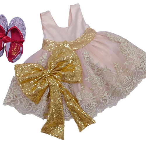 Kids Dress Wedding Flower Girls High Quality Sequin Big Bow Princess Birthday Party Dress Girl dresses