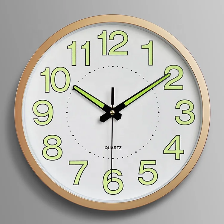 Customized Modern Big Size 12 inch Living Room Wall Hanging Decor Creative Silent Luminous Wall Clock For Dark Room Night Light